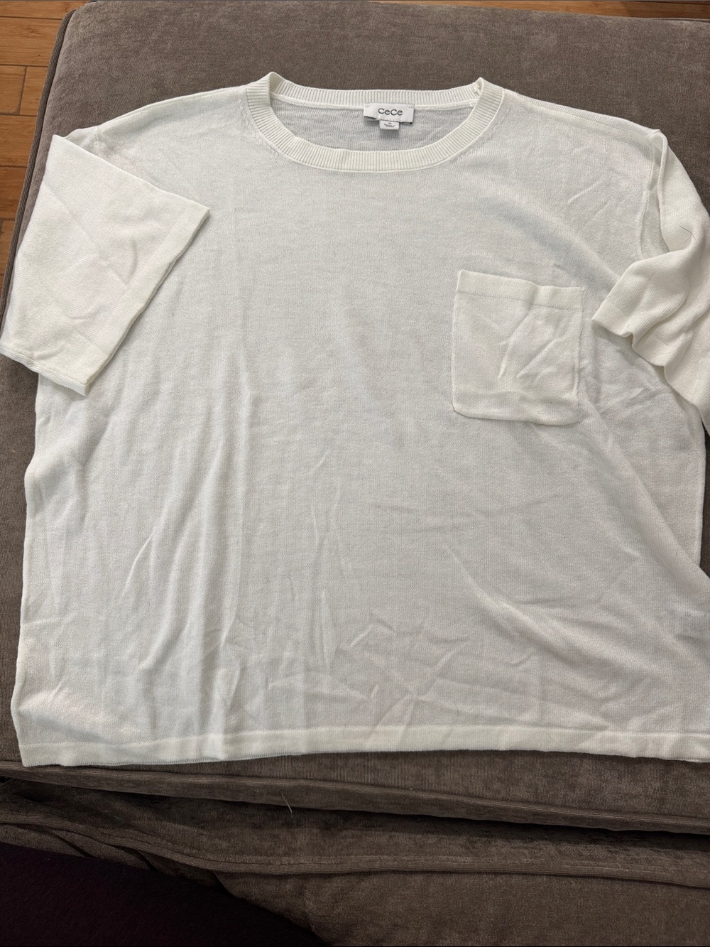 CeCe Cream Short Sleeve Knit Pocket Top